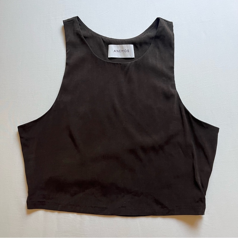 ANEMOS dark‎ brown sleeveless scoop neck cropped tank top